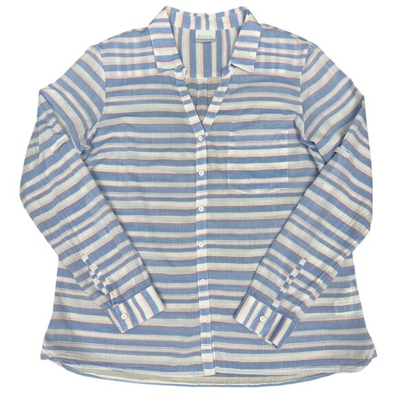 Women's COLUMBIA Lightweight Cotton Button-Down Roll-Tab SHIRT- Size XL - Picture 2 of 10